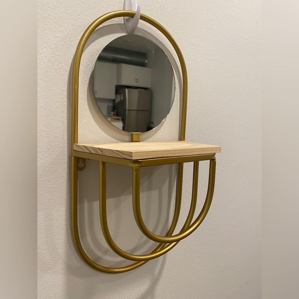 Gold mirror with shelf - 20inx10inx5in